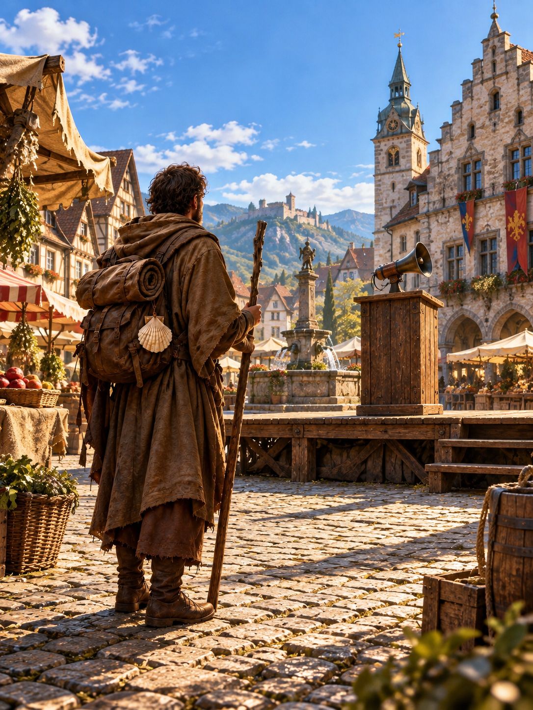 The pilgrim on the market square in daylight